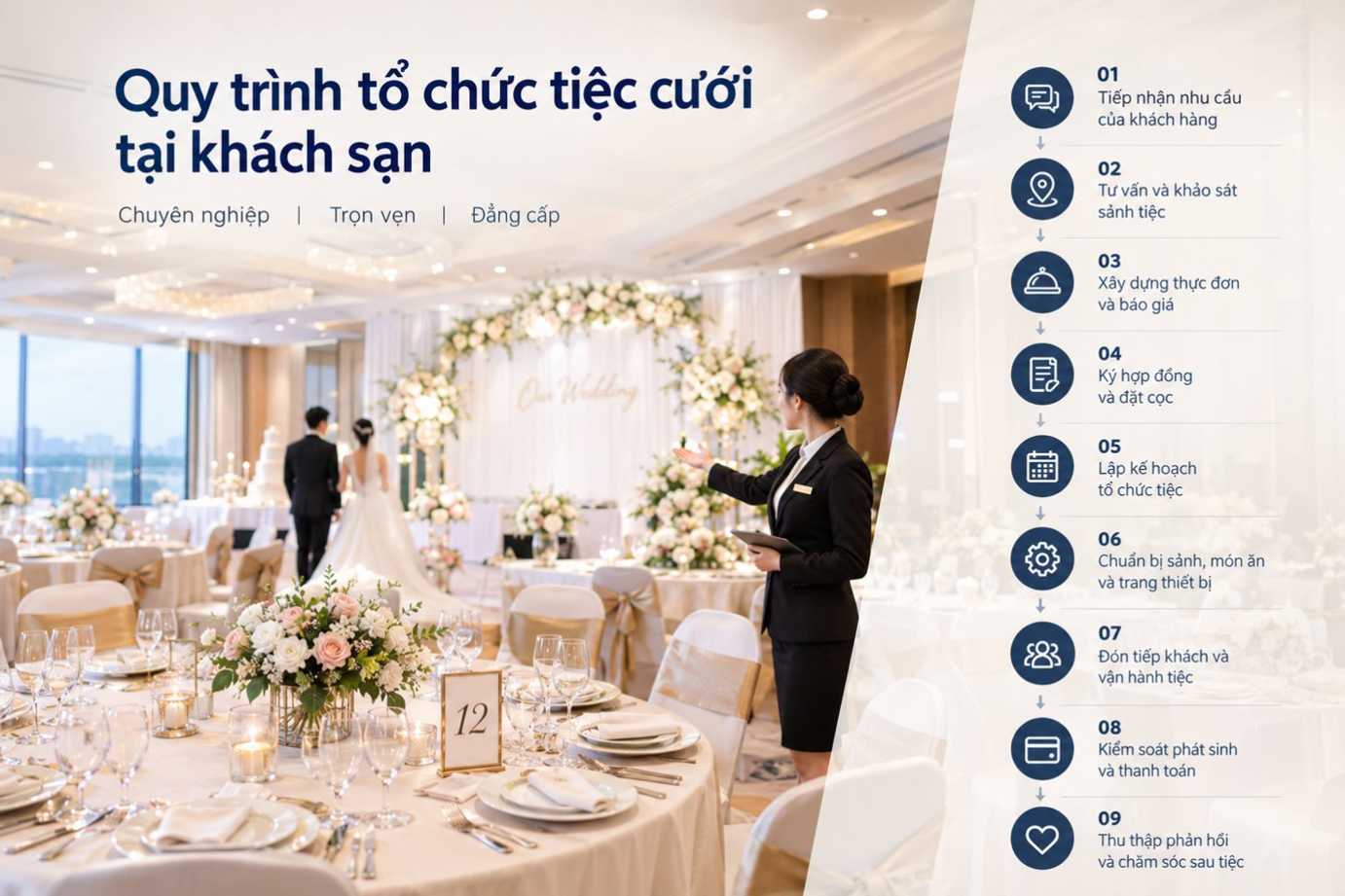 Quy trình tổ chức tiệc cưới tại khách sạn gồm những bước nào?